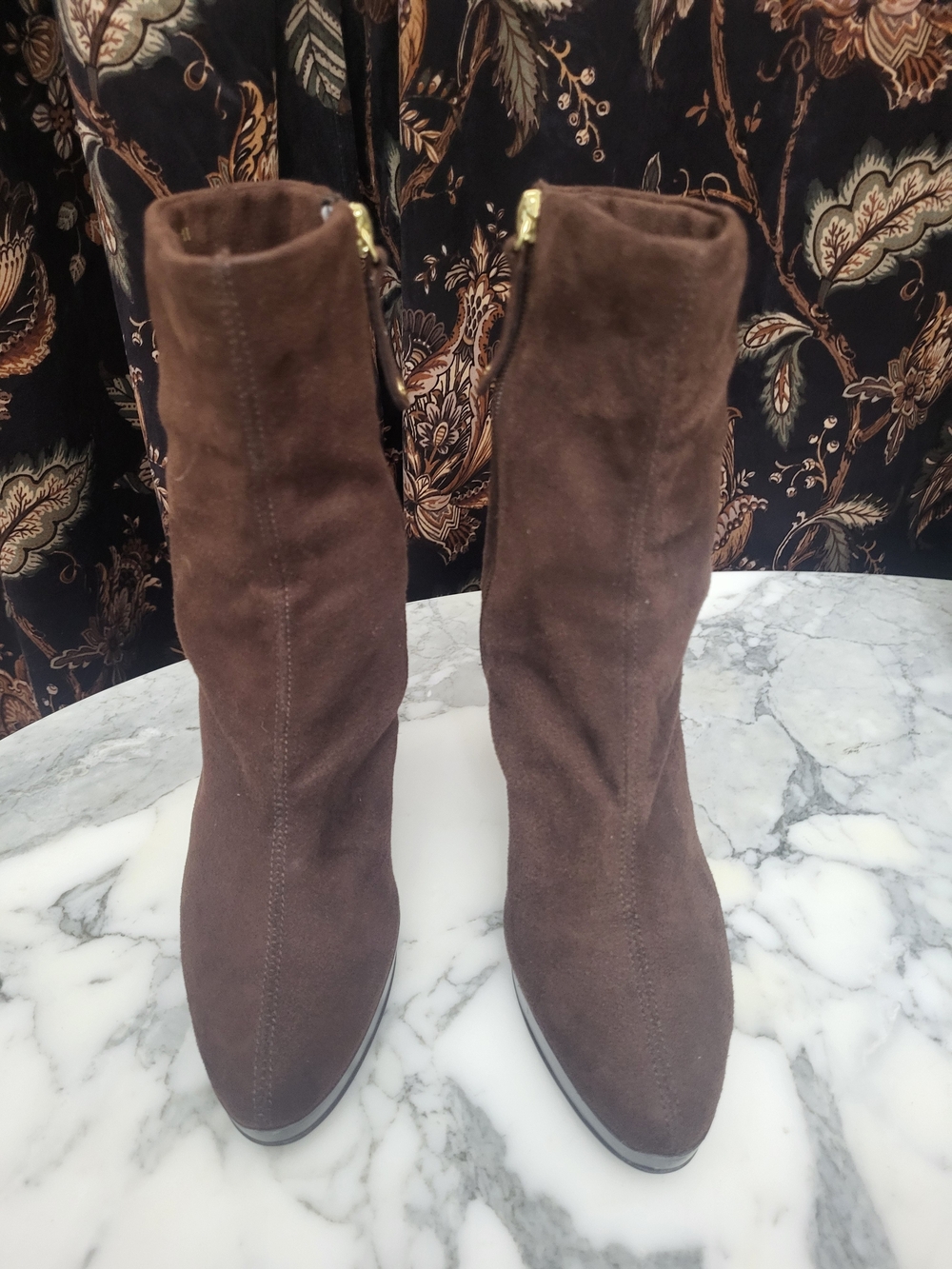 Issac Mizrahi Women's Brown Suede Mid-Calf Heeled Boots